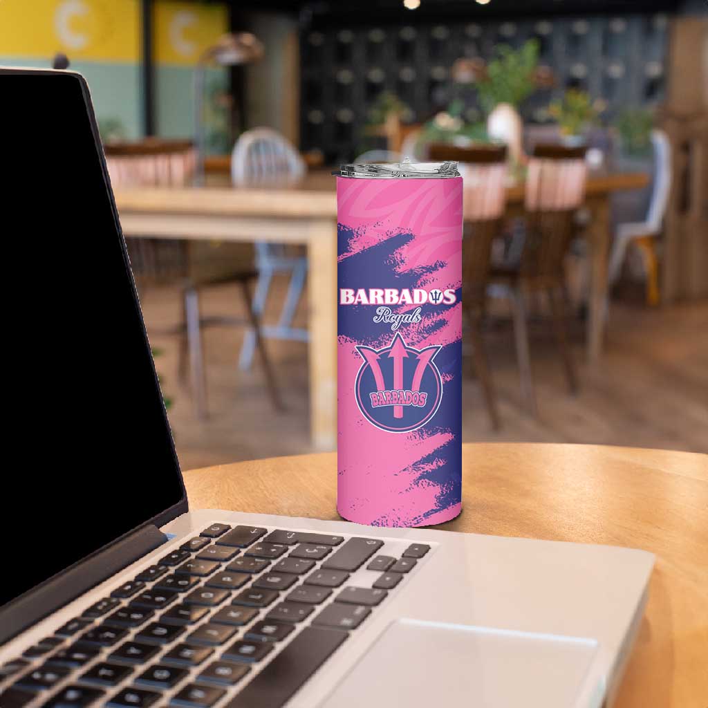 Barbados Royals Cricket Custom Skinny Tumbler Coat Of Arms Pink - Blue Color - African Pride