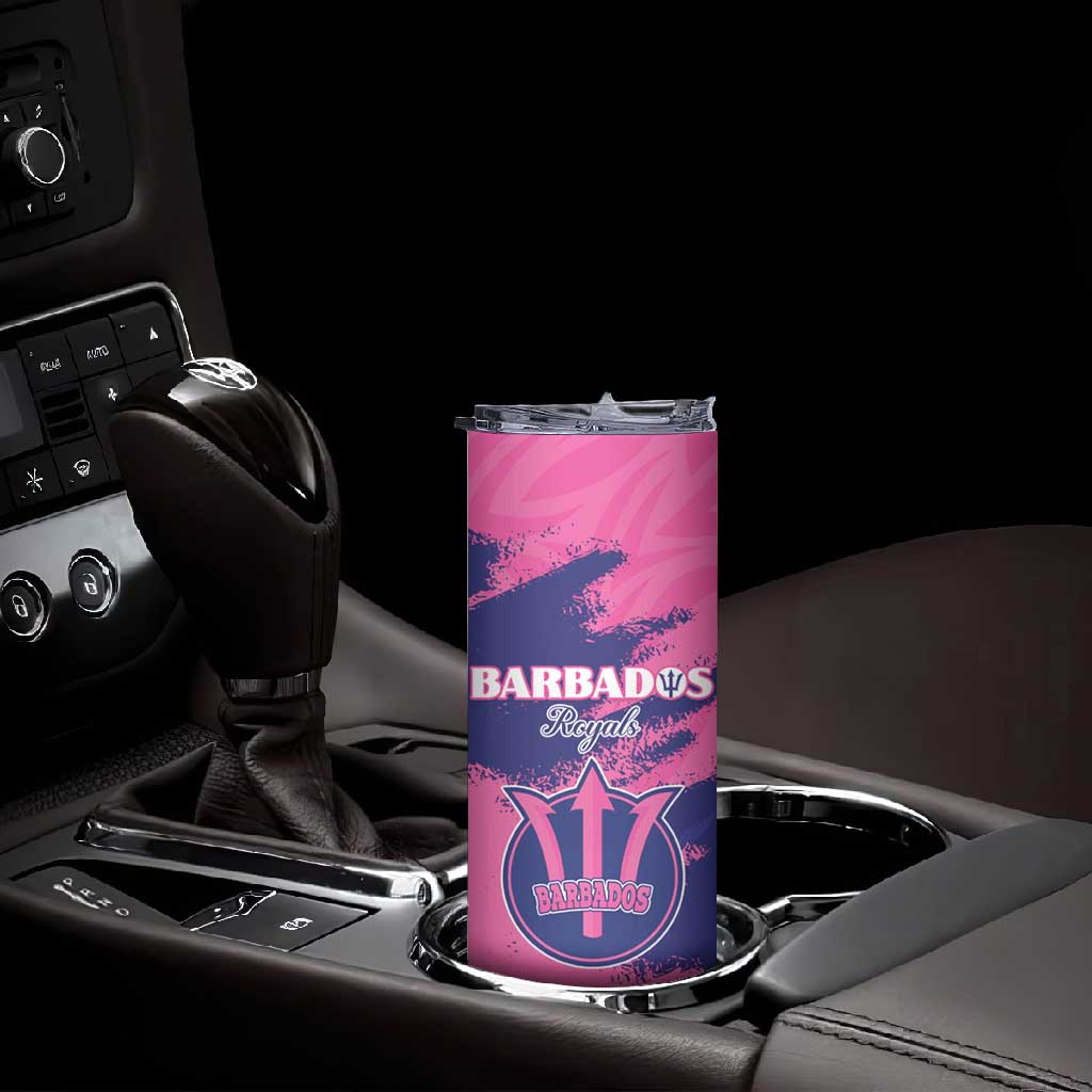 Barbados Royals Cricket Custom Skinny Tumbler Coat Of Arms Pink - Blue Color - African Pride