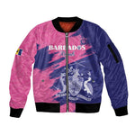 Barbados Royals Cricket Custom Sleeve Zip Bomber Jacket Coat Of Arms Pink - Blue Color - African Pride