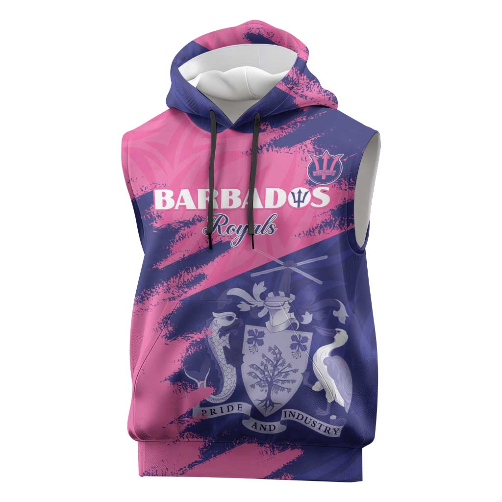 Barbados Royals Cricket Sleeveless Hoodie Coat Of Arms Pink - Blue Color - African Pride
