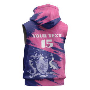 Barbados Royals Cricket Sleeveless Hoodie Coat Of Arms Pink - Blue Color - African Pride