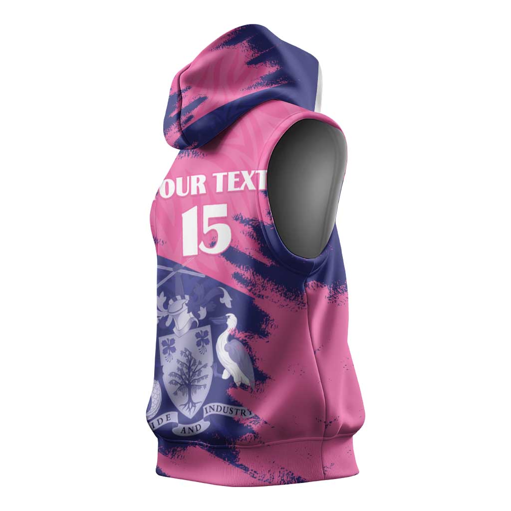 Barbados Royals Cricket Sleeveless Hoodie Coat Of Arms Pink - Blue Color - African Pride