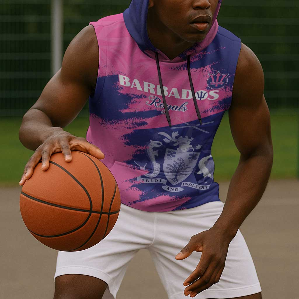 Barbados Royals Cricket Sleeveless Hoodie Coat Of Arms Pink - Blue Color - African Pride