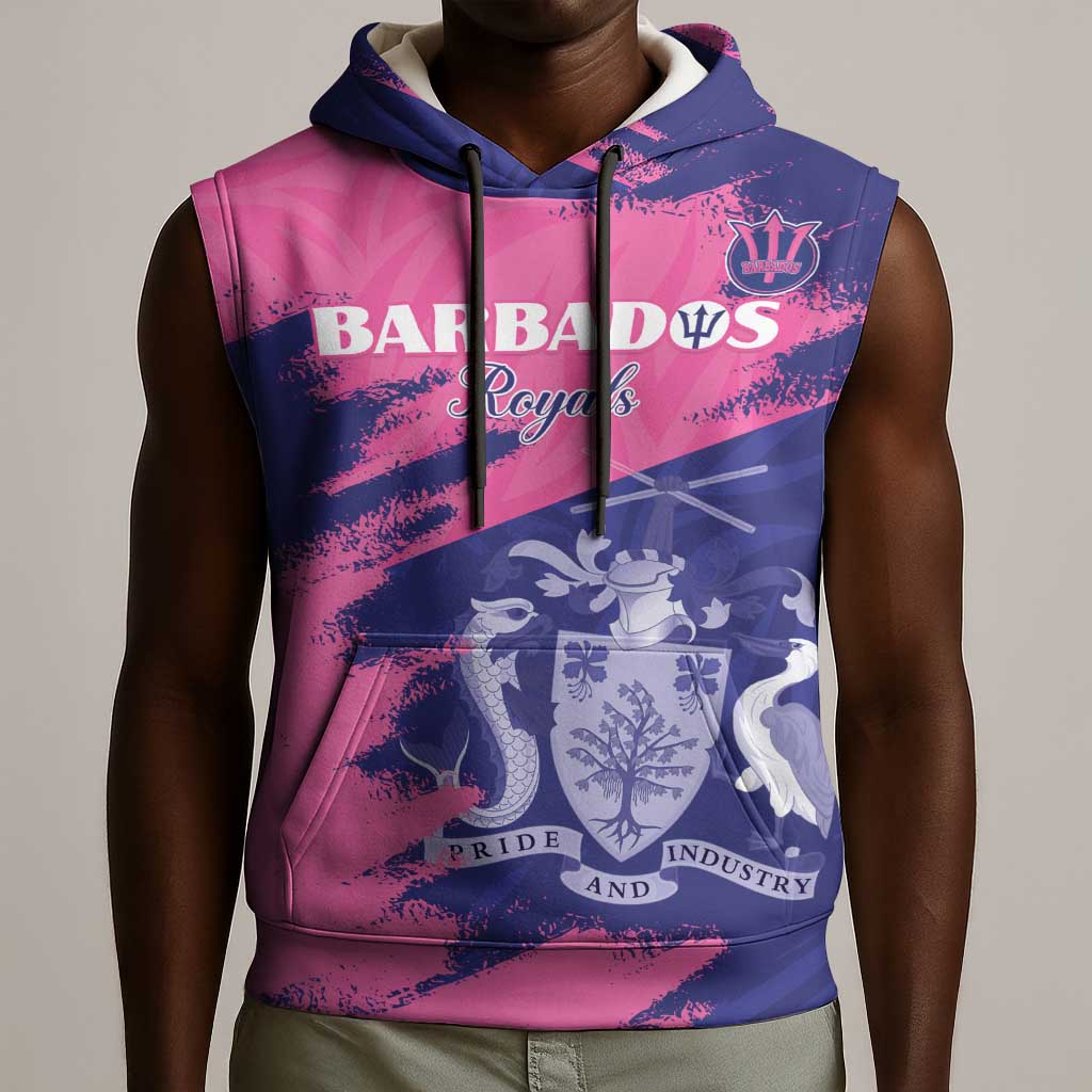 Barbados Royals Cricket Sleeveless Hoodie Coat Of Arms Pink - Blue Color - African Pride