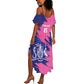 Barbados Royals Cricket Custom Summer Maxi Dress Coat Of Arms Pink - Blue Color - African Pride