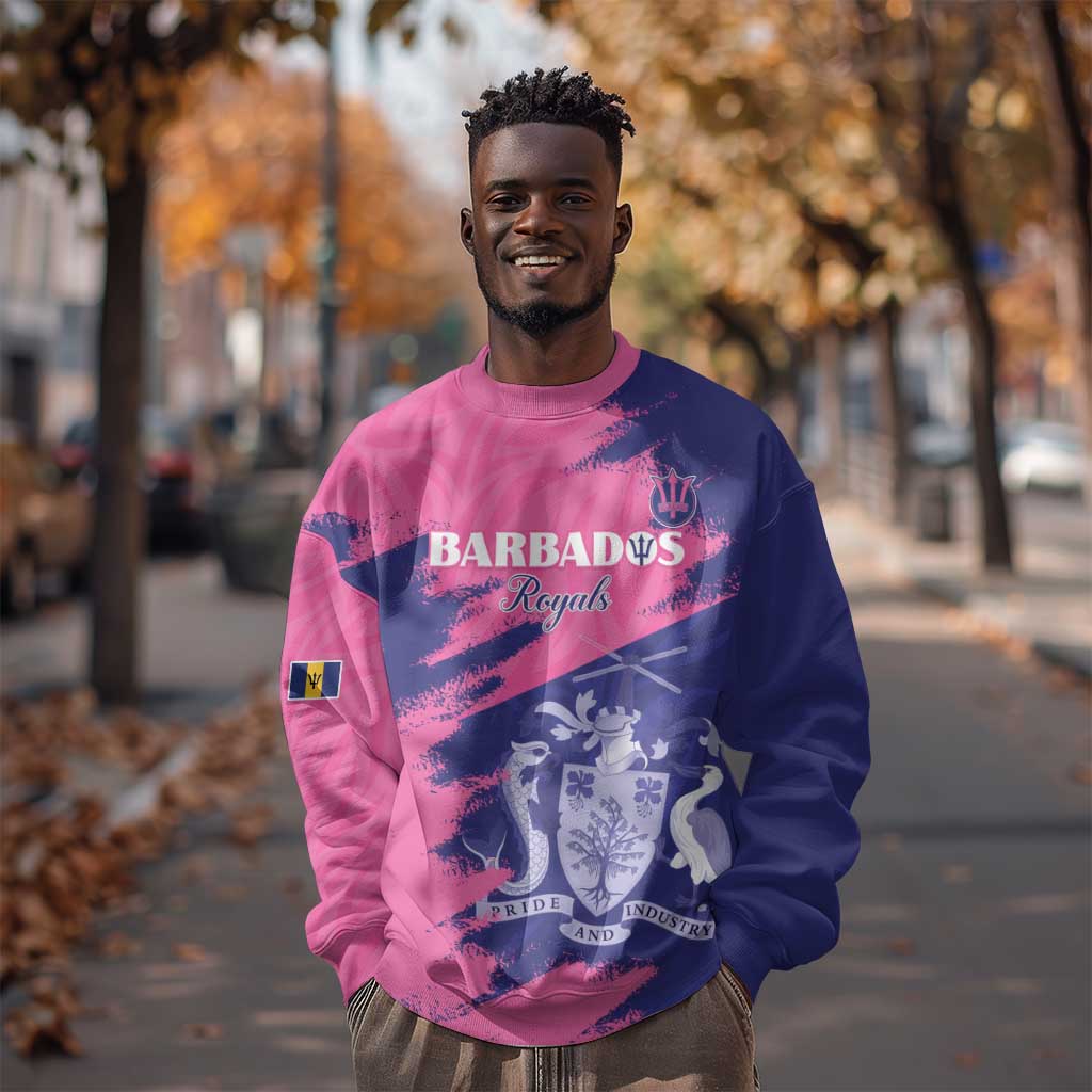 Barbados Royals Cricket Custom Sweatshirt Coat Of Arms Pink - Blue Color - African Pride