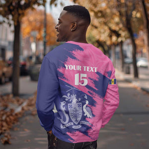 Barbados Royals Cricket Custom Sweatshirt Coat Of Arms Pink - Blue Color - African Pride