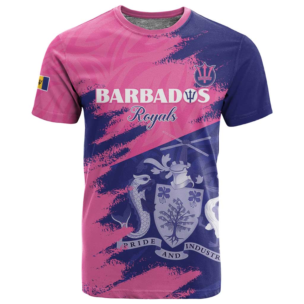 Barbados Royals Cricket Custom T shirt Coat Of Arms Pink - Blue Color - African Pride