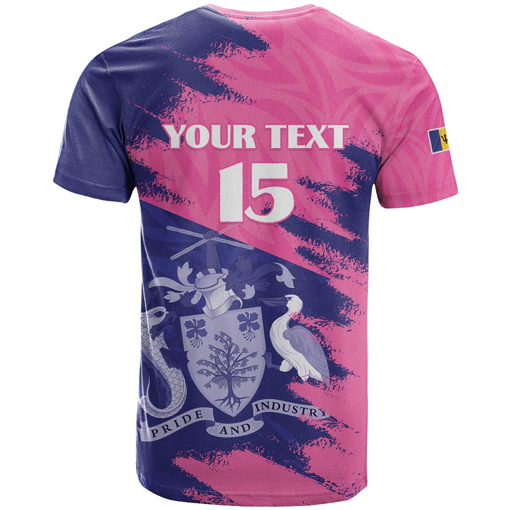 Barbados Royals Cricket Custom T shirt Coat Of Arms Pink - Blue Color - African Pride