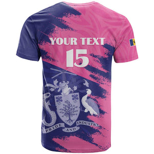Barbados Royals Cricket Custom T shirt Coat Of Arms Pink - Blue Color - African Pride