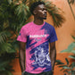 Barbados Royals Cricket Custom T shirt Coat Of Arms Pink - Blue Color - African Pride