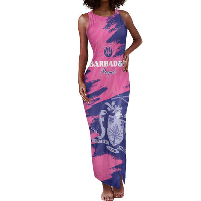 Barbados Royals Cricket Custom Tank Maxi Dress Coat Of Arms Pink - Blue Color - African Pride