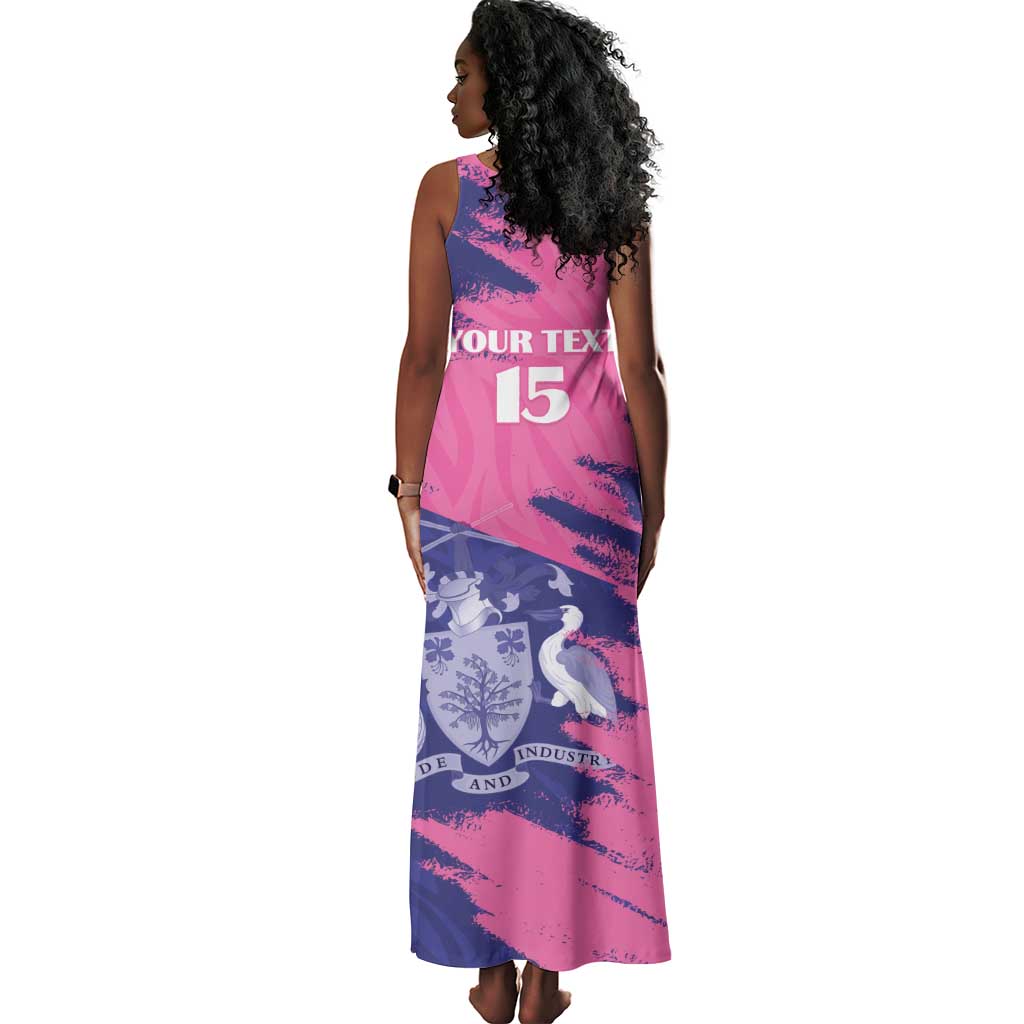 Barbados Royals Cricket Custom Tank Maxi Dress Coat Of Arms Pink - Blue Color - African Pride