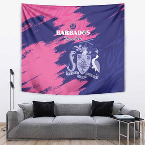 Barbados Royals Cricket Custom Tapestry Coat Of Arms Pink - Blue Color - African Pride