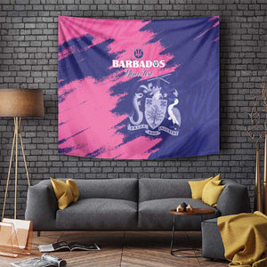 Barbados Royals Cricket Custom Tapestry Coat Of Arms Pink - Blue Color - African Pride