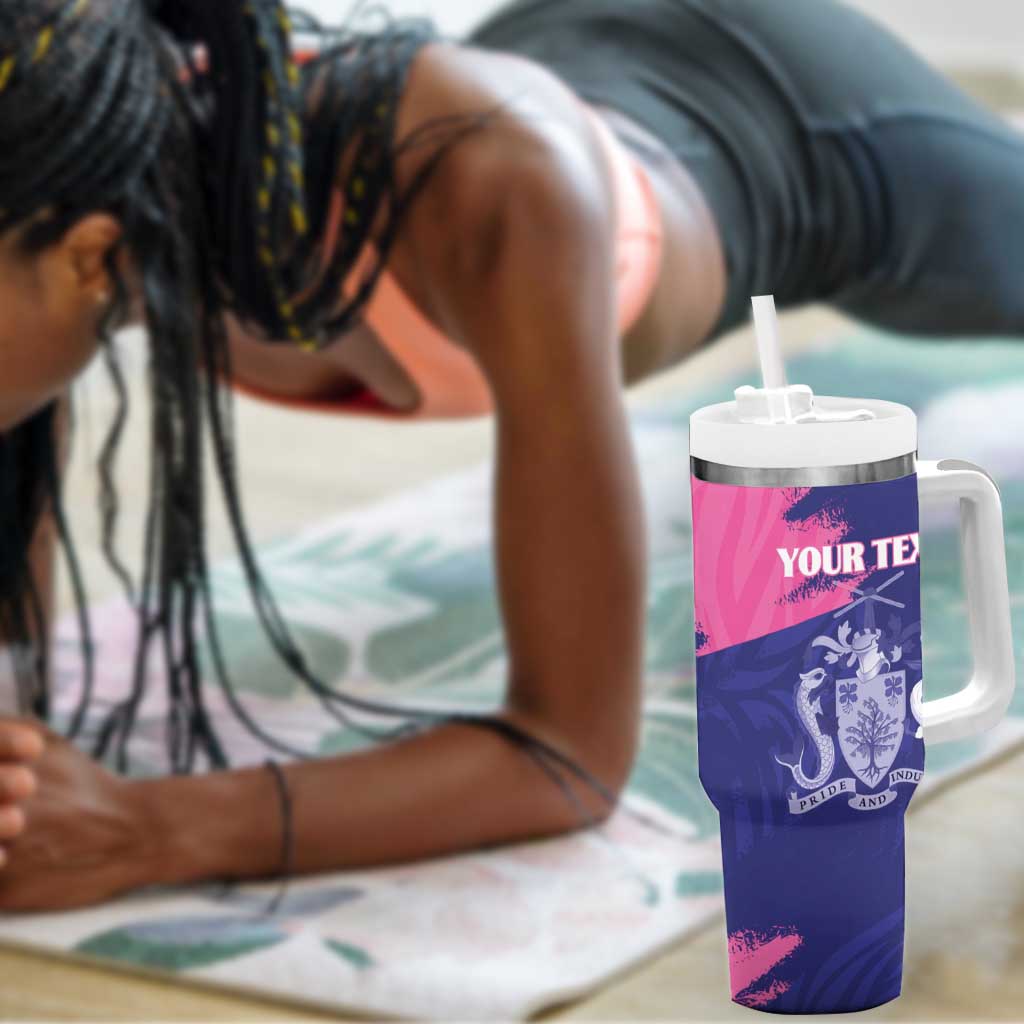 Barbados Royals Cricket Custom Tumbler With Handle Coat Of Arms Pink - Blue Color - African Pride