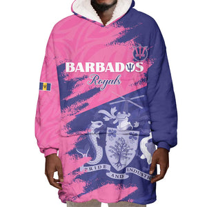 Barbados Royals Cricket Custom Wearable Blanket Hoodie Coat Of Arms Pink - Blue Color - African Pride