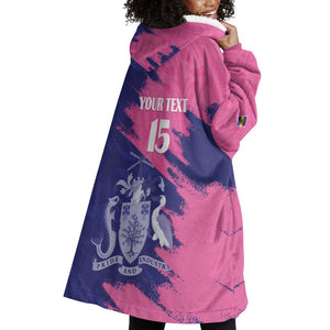 Barbados Royals Cricket Custom Wearable Blanket Hoodie Coat Of Arms Pink - Blue Color - African Pride