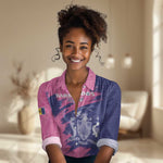 Barbados Royals Cricket Custom Women Casual Shirt Coat Of Arms Pink - Blue Color - African Pride