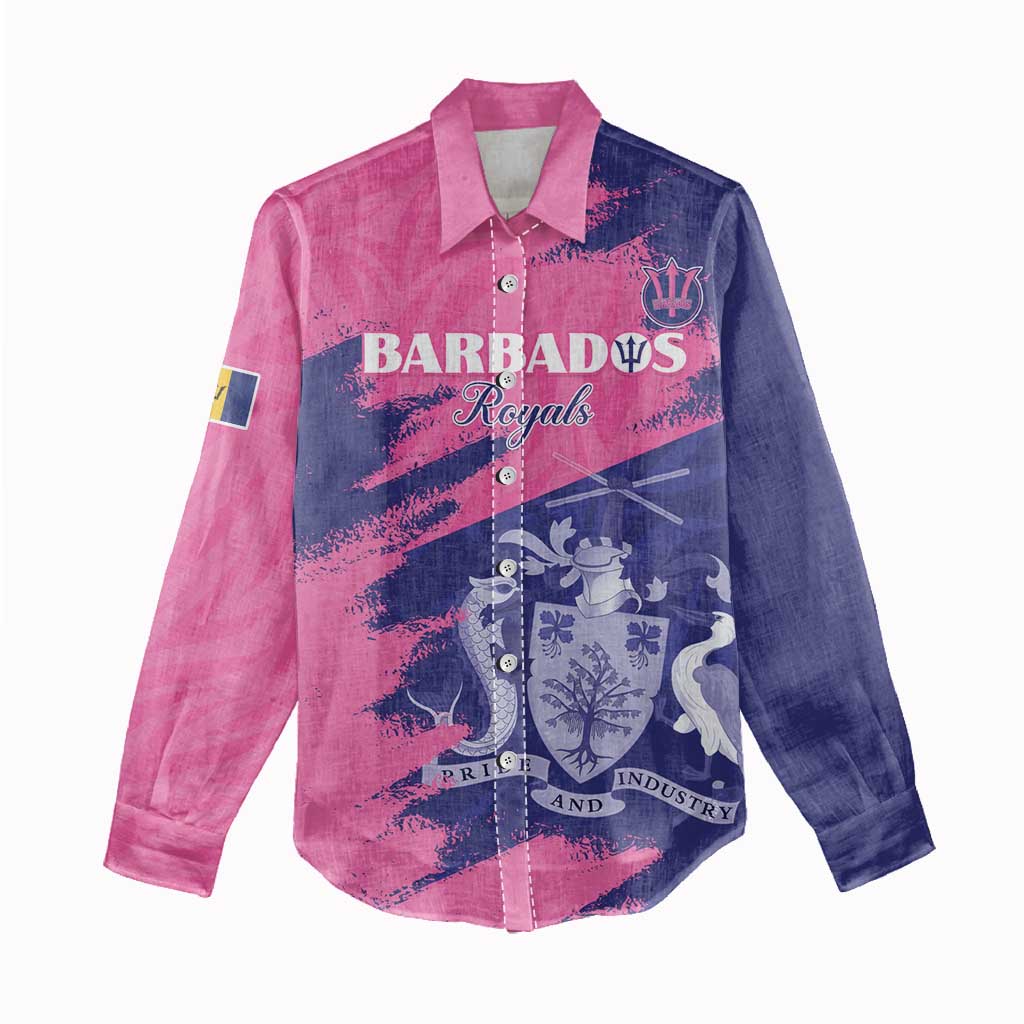 Barbados Royals Cricket Custom Women Casual Shirt Coat Of Arms Pink - Blue Color - African Pride