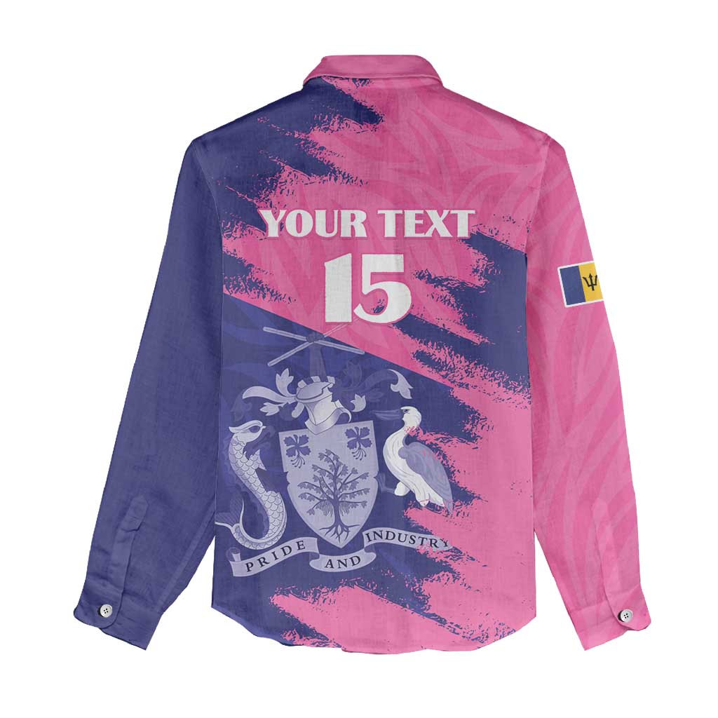Barbados Royals Cricket Custom Women Casual Shirt Coat Of Arms Pink - Blue Color - African Pride