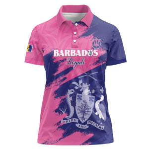 Barbados Royals Cricket Custom Women Polo Shirt Coat Of Arms Pink - Blue Color - African Pride