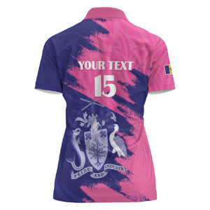 Barbados Royals Cricket Custom Women Polo Shirt Coat Of Arms Pink - Blue Color - African Pride