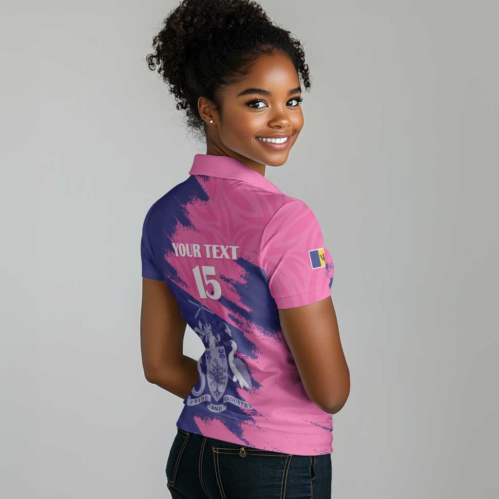 Barbados Royals Cricket Custom Women Polo Shirt Coat Of Arms Pink - Blue Color - African Pride