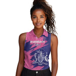 Barbados Royals Cricket Custom Women Sleeveless Polo Shirt Coat Of Arms Pink - Blue Color - African Pride