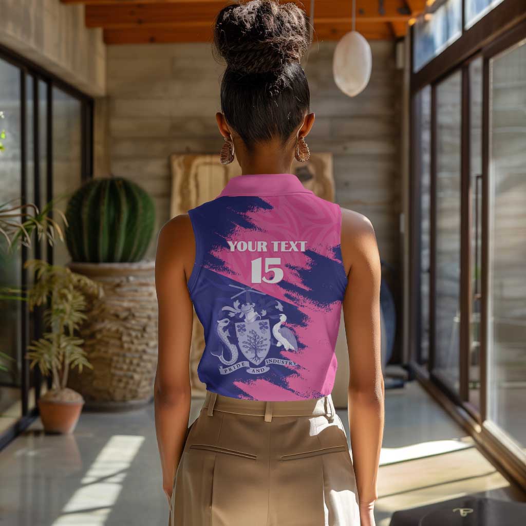 Barbados Royals Cricket Custom Women Sleeveless Polo Shirt Coat Of Arms Pink - Blue Color - African Pride