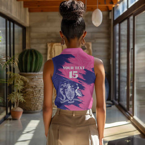 Barbados Royals Cricket Custom Women Sleeveless Polo Shirt Coat Of Arms Pink - Blue Color - African Pride
