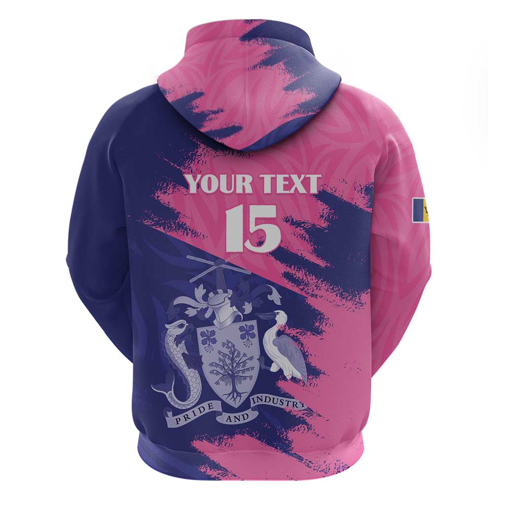 Barbados Royals Cricket Custom Zip Hoodie Coat Of Arms Pink - Blue Color - African Pride