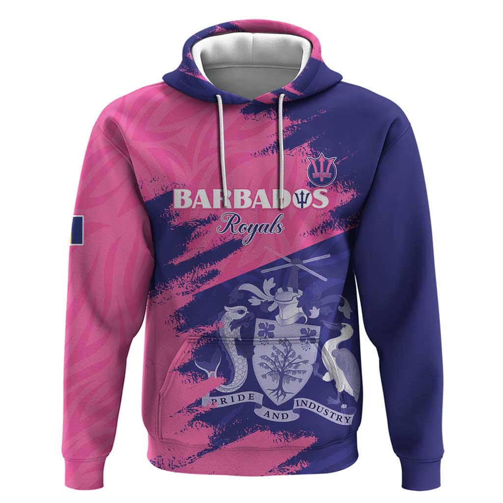 Barbados Royals Cricket Custom Zip Hoodie Coat Of Arms Pink - Blue Color - African Pride