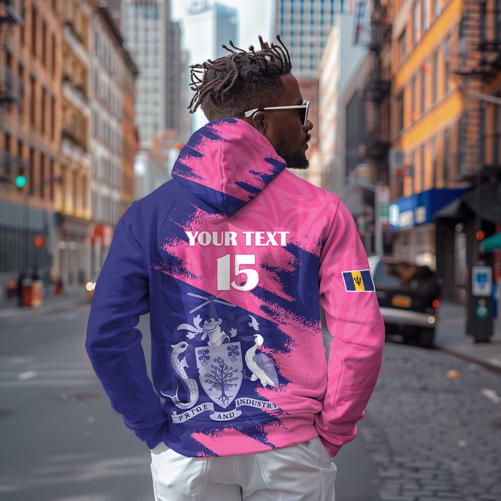 Barbados Royals Cricket Custom Zip Hoodie Coat Of Arms Pink - Blue Color - African Pride