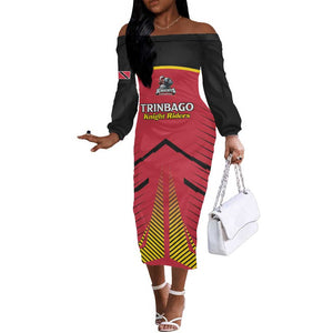 Trinidad and Tobago Cricket Custom Off The Shoulder Long Sleeve Dress Trinbago Strong - African Pride