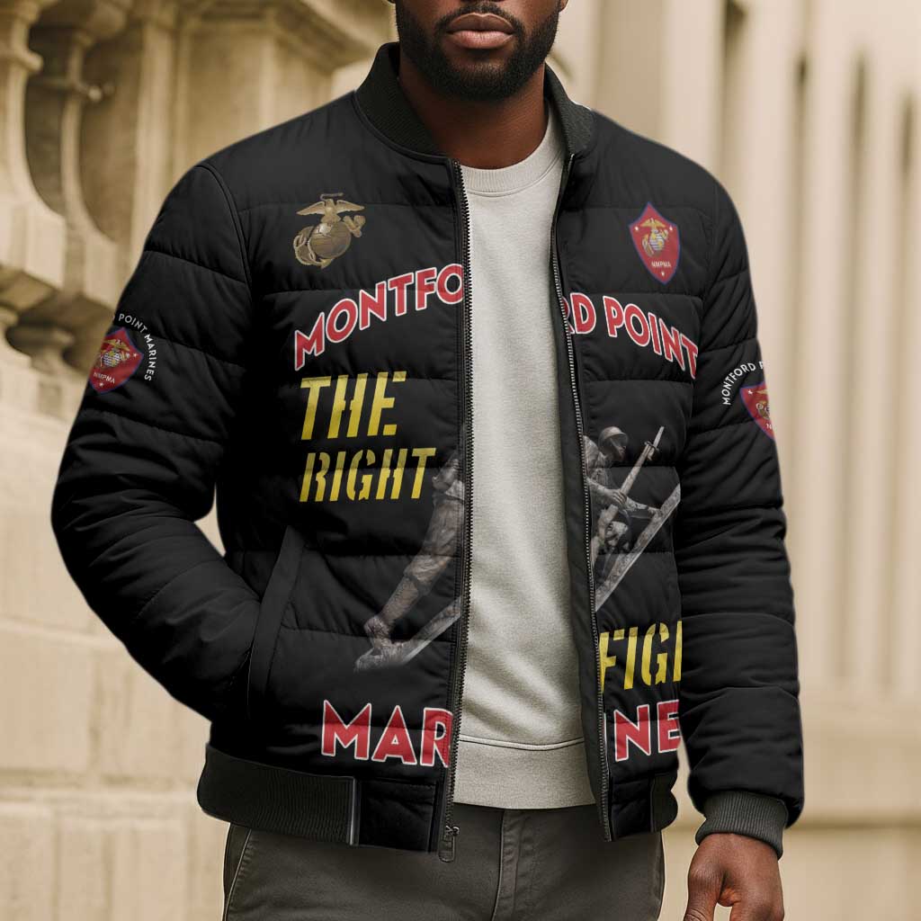 Montford Point Marines Bomber Puffer Jacket The Right To Fight - Black
