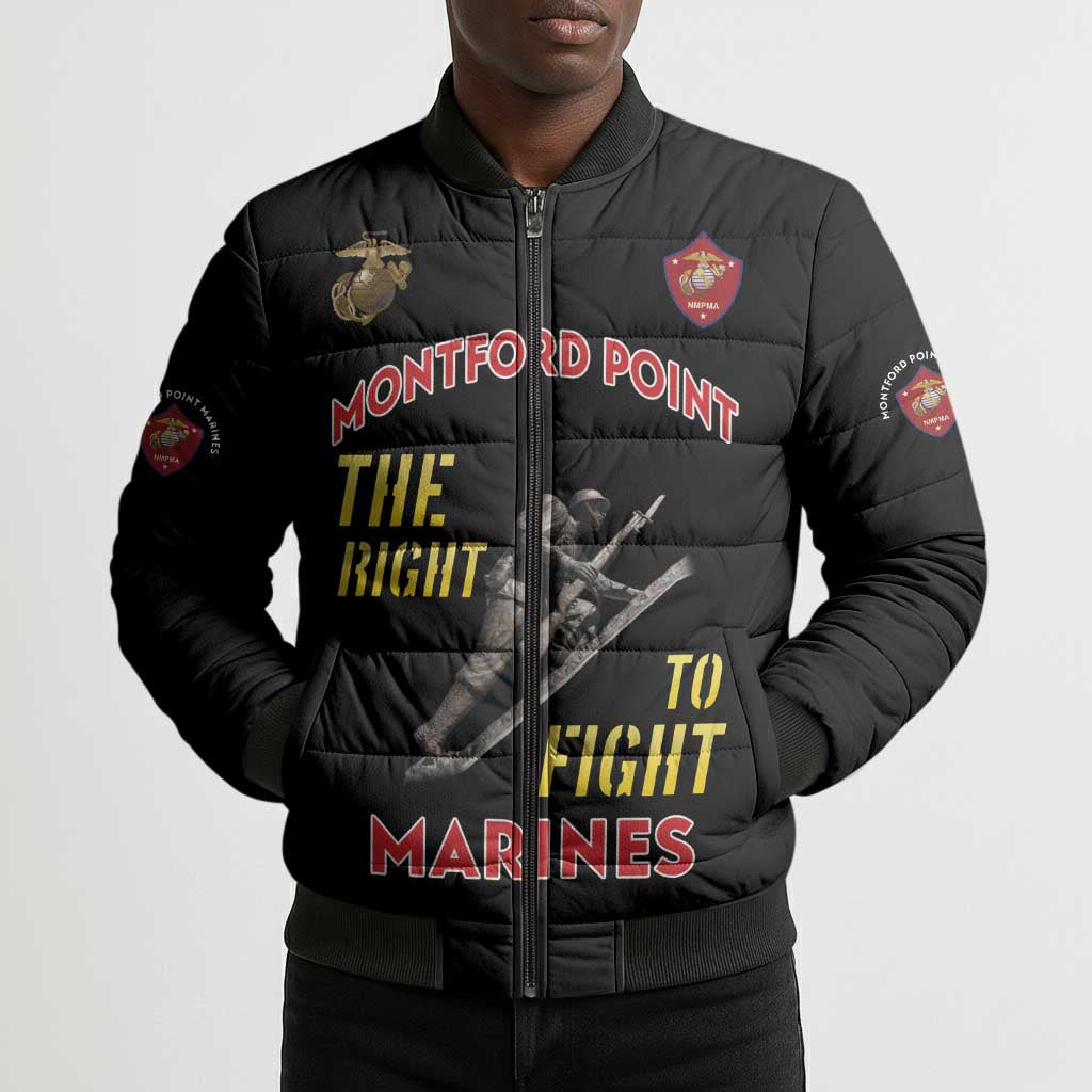 Montford Point Marines Bomber Puffer Jacket The Right To Fight - Black