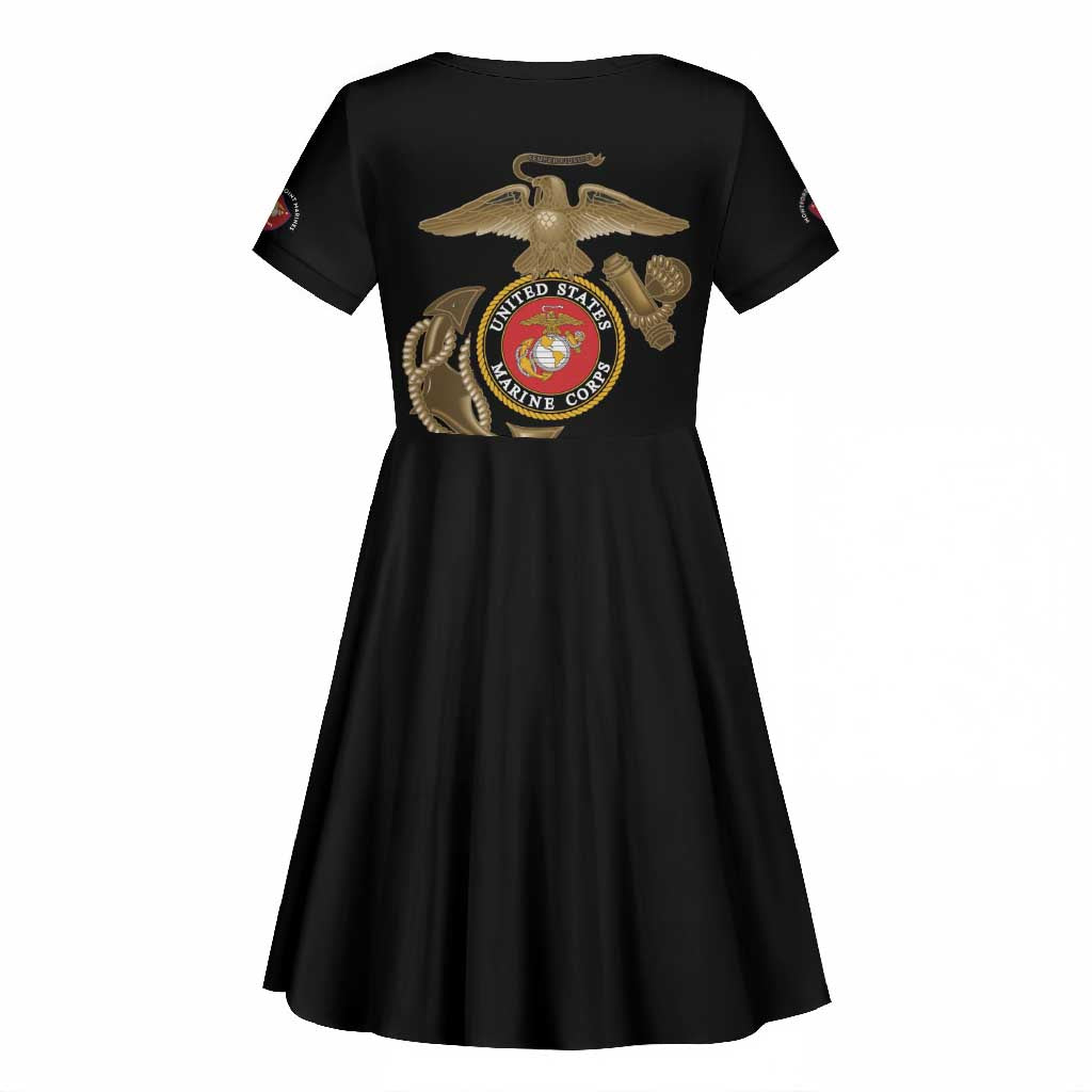 African American Heroes Kid Short Sleeve Dress Montford Point Marines - Black - African Pride