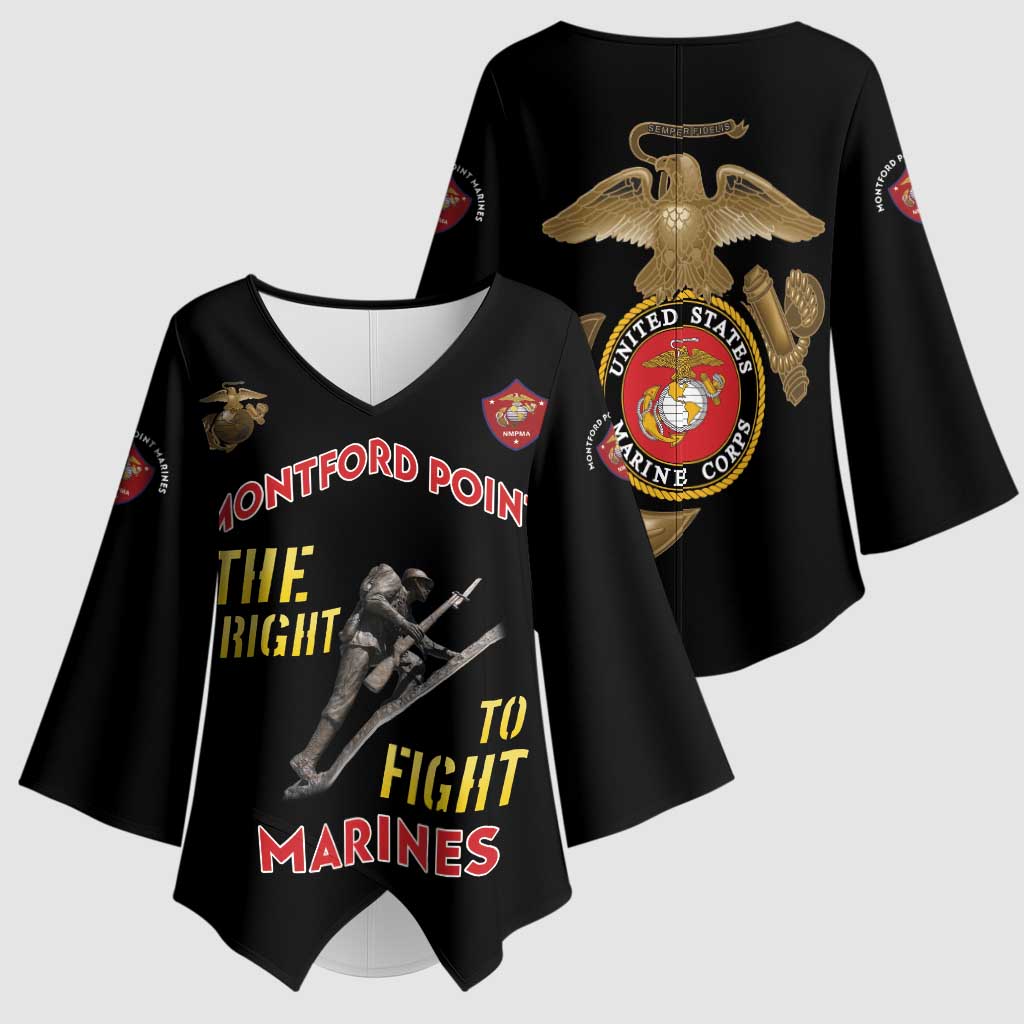 Montford Point Marines Kimono Sleeve Blouse The Right To Fight - Black