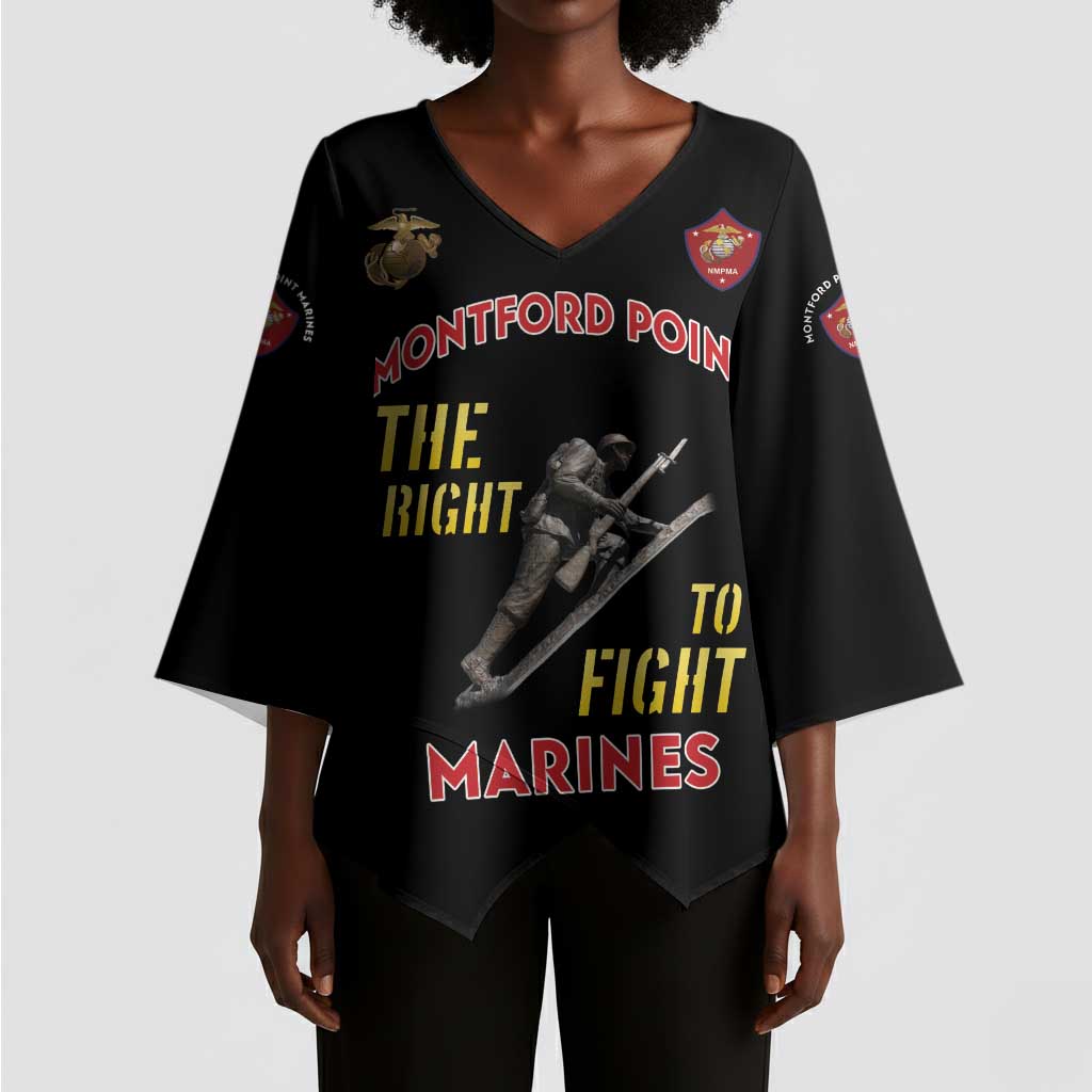 Montford Point Marines Kimono Sleeve Blouse The Right To Fight - Black