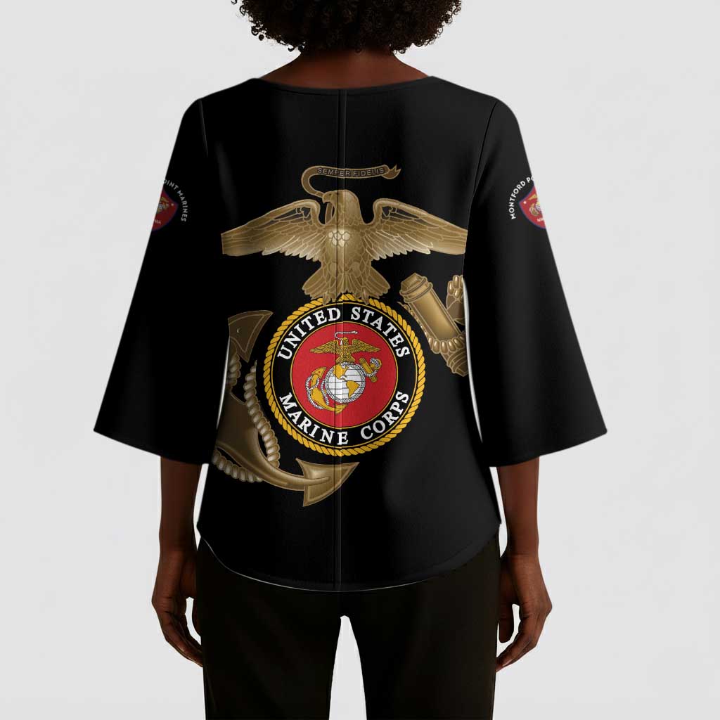 Montford Point Marines Kimono Sleeve Blouse The Right To Fight - Black
