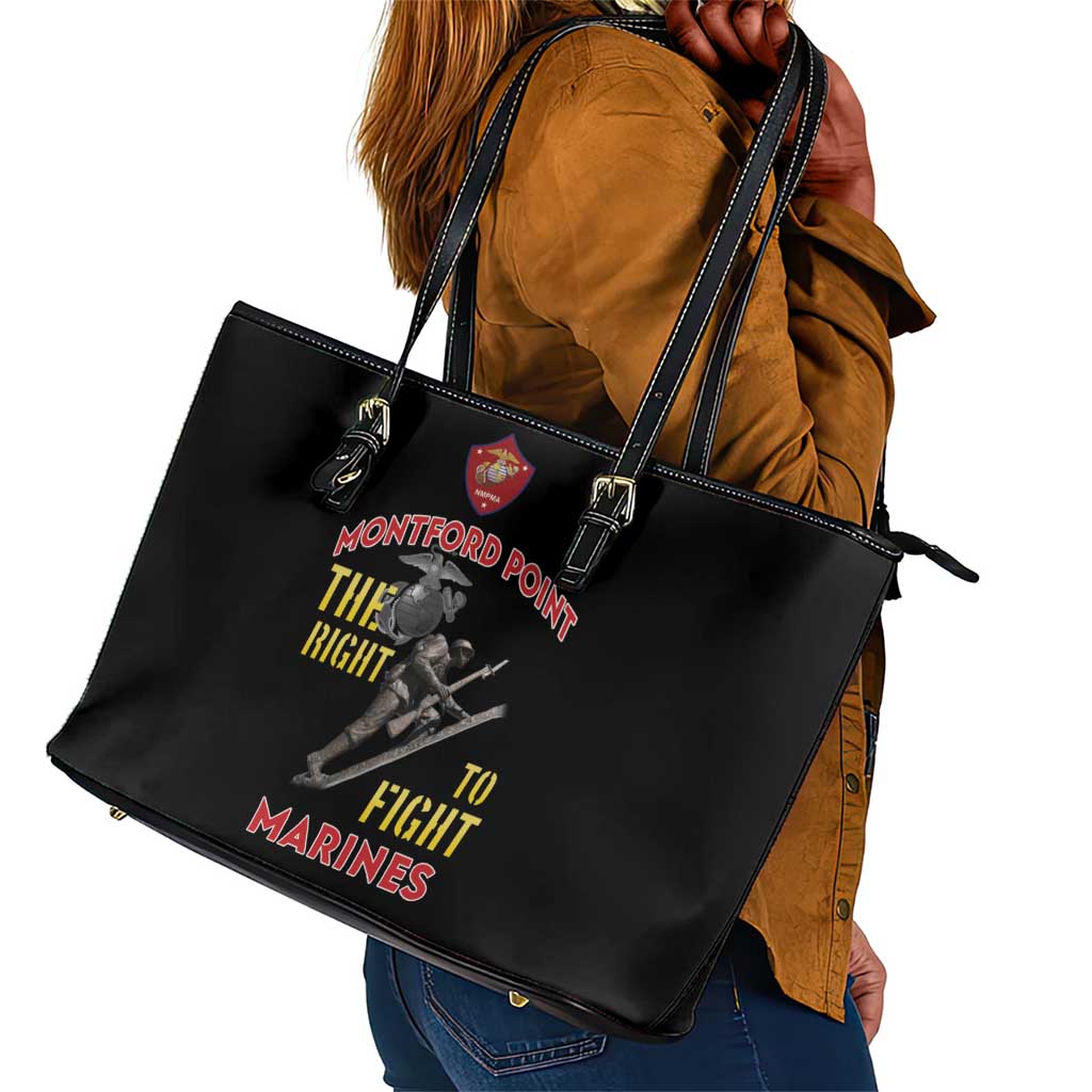 African American Heroes Leather Tote Bag Montford Point Marines - Black - African Pride