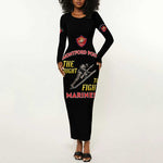 African American Heroes Long Sleeve Bodycon Dress Montford Point Marines - Black - African Pride