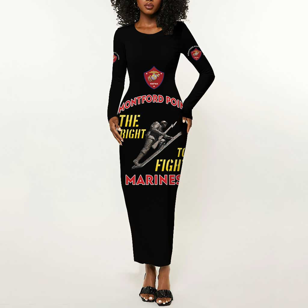African American Heroes Long Sleeve Bodycon Dress Montford Point Marines - Black - African Pride