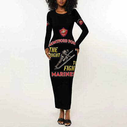 African American Heroes Long Sleeve Bodycon Dress Montford Point Marines - Black - African Pride