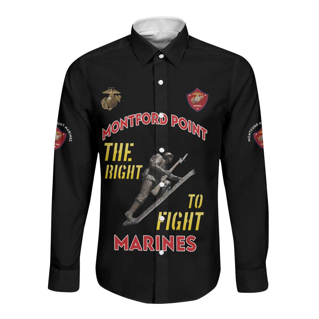African American Heroes Long Sleeve Button Shirt Montford Point Marines - Black - African Pride