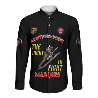African American Heroes Long Sleeve Button Shirt Montford Point Marines - Black - African Pride