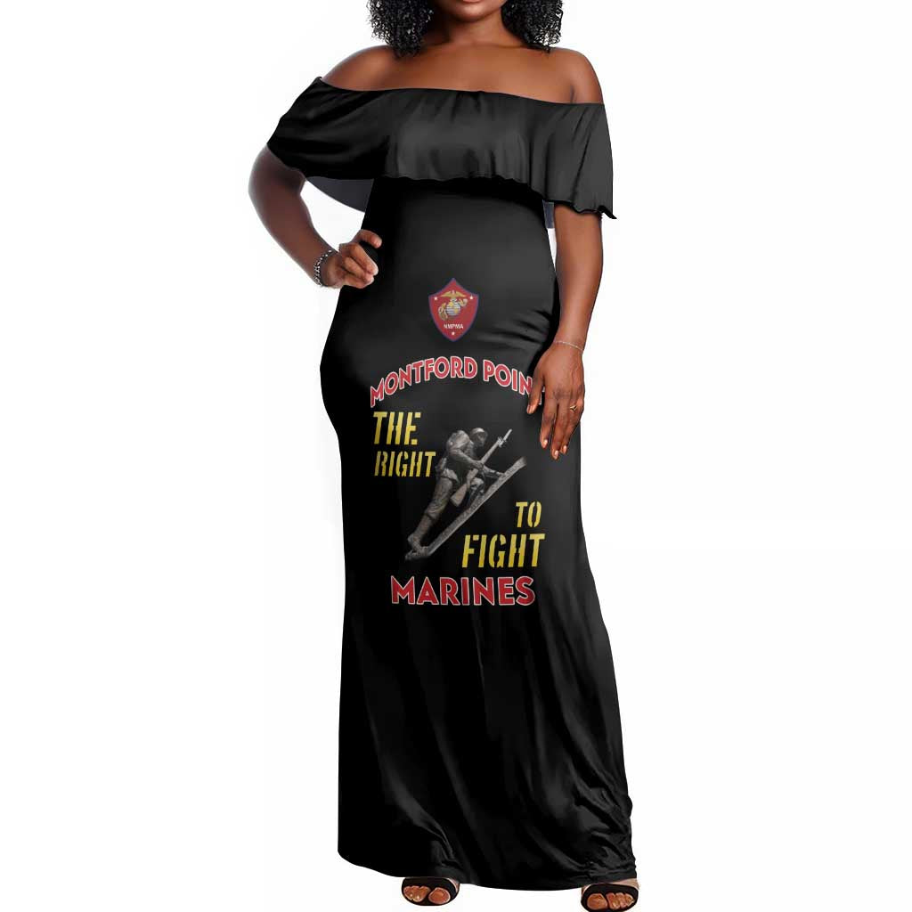 African American Heroes Off Shoulder Maxi Dress Montford Point Marines - Black - African Pride