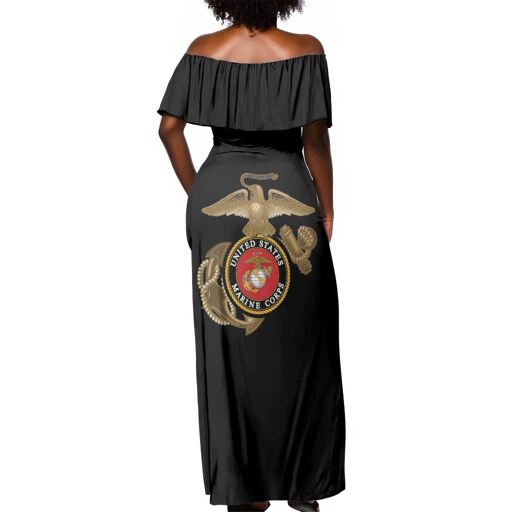 African American Heroes Off Shoulder Maxi Dress Montford Point Marines - Black - African Pride