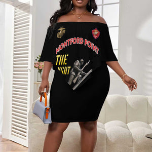 African American Heroes Off Shoulder Short Dress Montford Point Marines - Black - African Pride